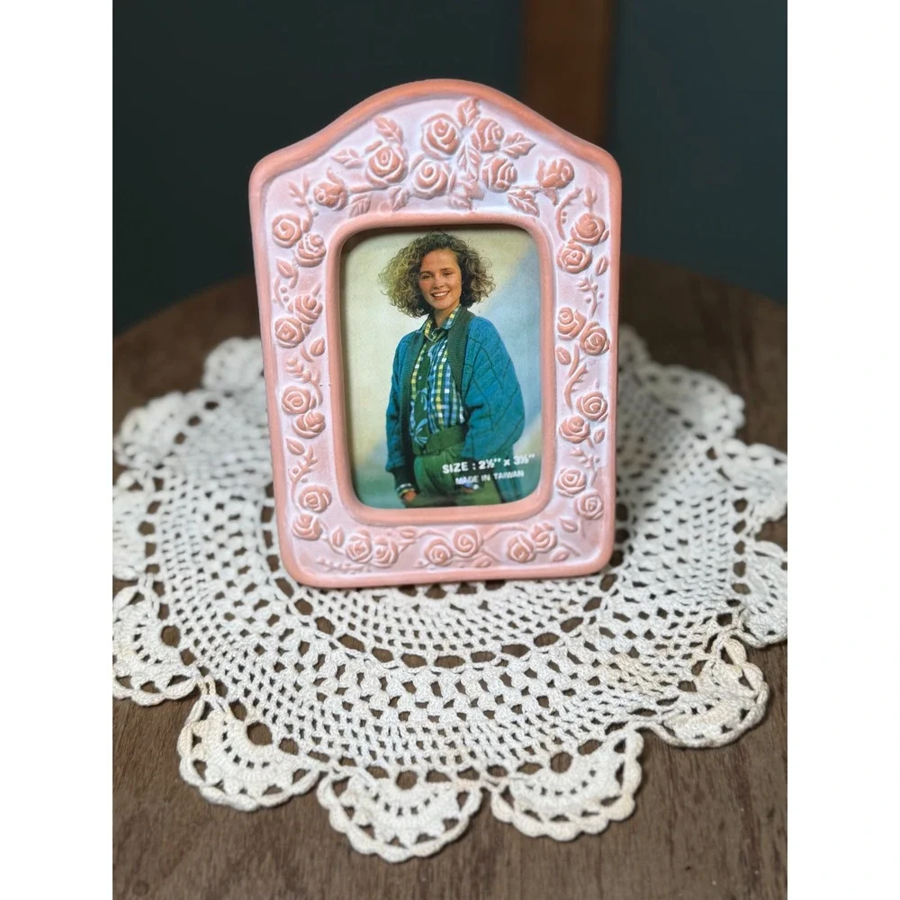 Vintage TerraCotta Whitewashed Rose Frame Pink Cottage Shabby Chic 2.5x3.5 Photo